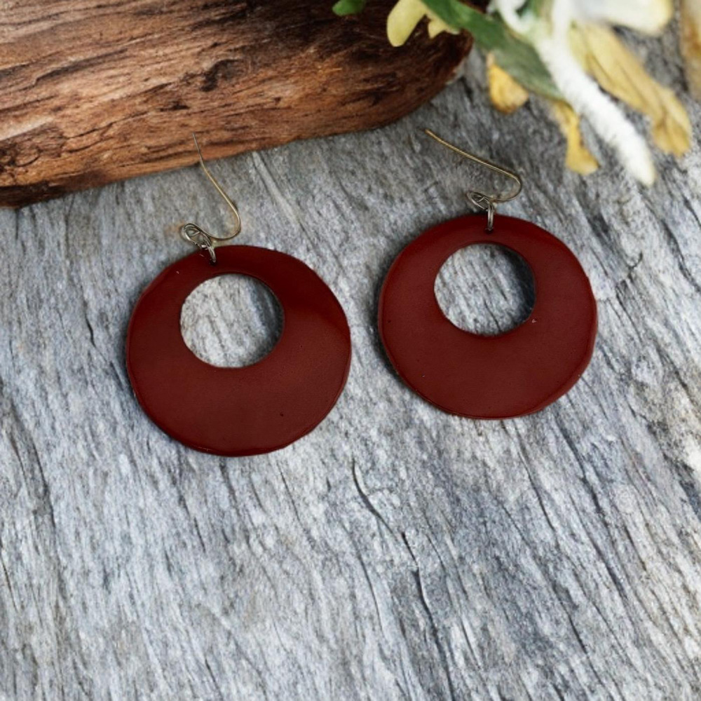 4/$15 Matte Burgundy Circle Earrings